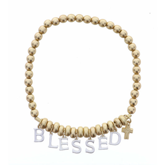 Silver Blessed with Gold Cross on Gold Beaded Bracelet