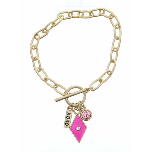 XOXO Bar, Hot Pink Diamond, and Pink Crystal Bracelet
