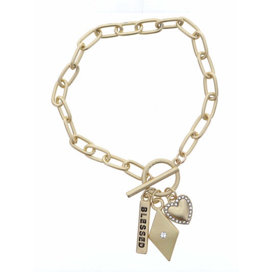 Blessed Bar, Gold Diamond, Clear Crystal Heart Bracelet