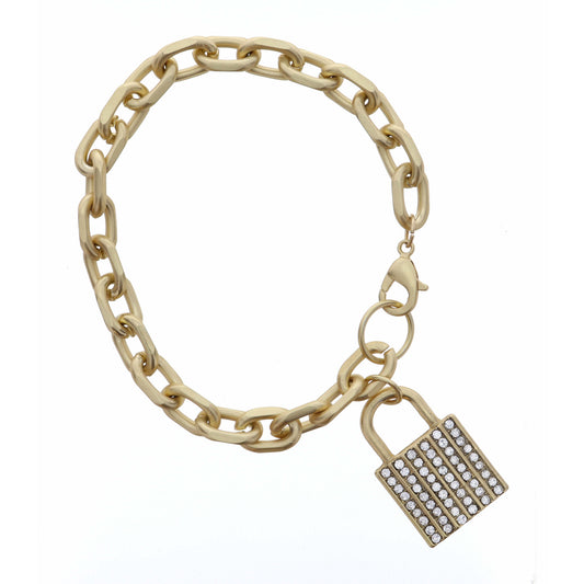 Clear Crystal Padlock on Clip Chain Bracelet