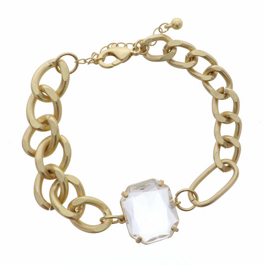 Clear Square on Gold Curb Chain Bracelet