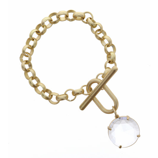 Clear Circle on Rolo Chain with Long Toggle Bracelet