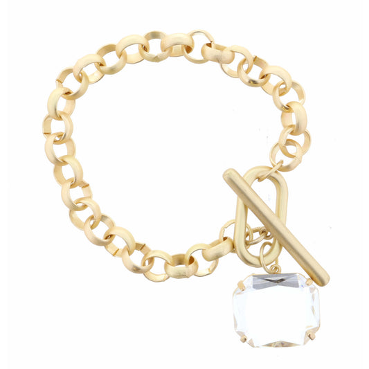 Clear Square on Rolo Chain with Long Toggle Bracelet