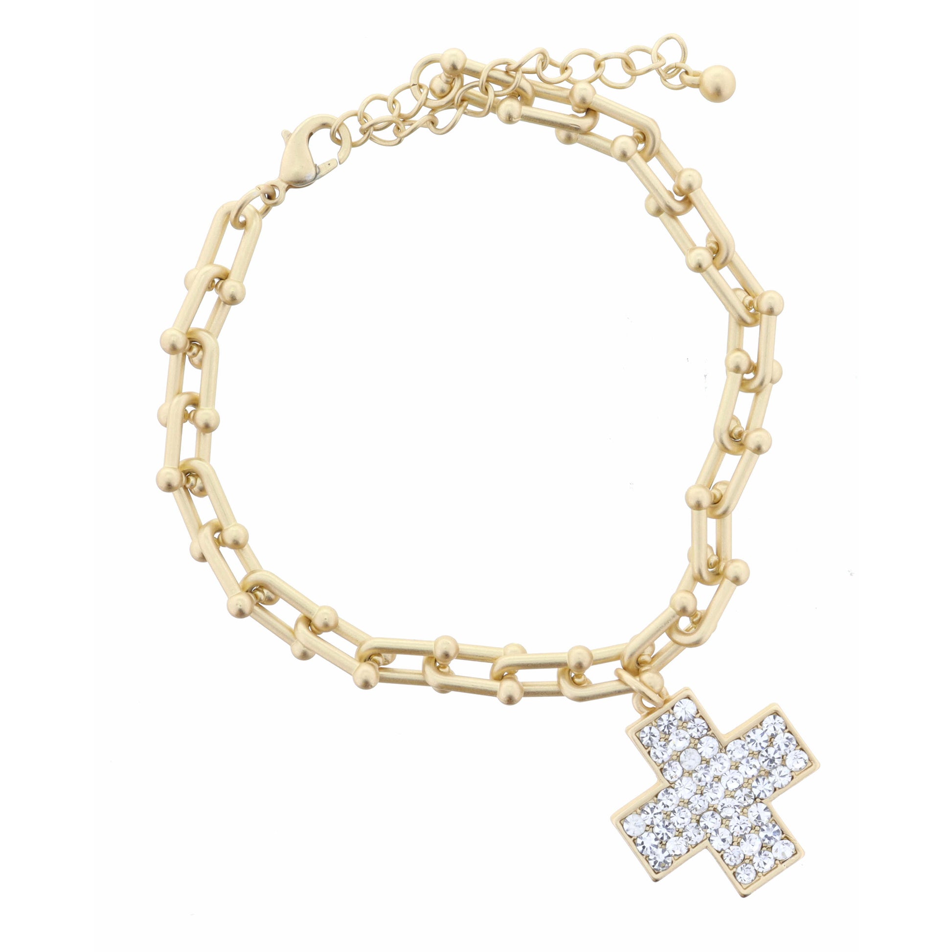 Clear Crystal Cross on Hardware Link Chain Bracelet
