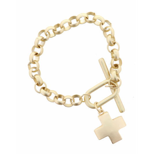 Cross on Rolo Chain with Long Toggle Bracelet