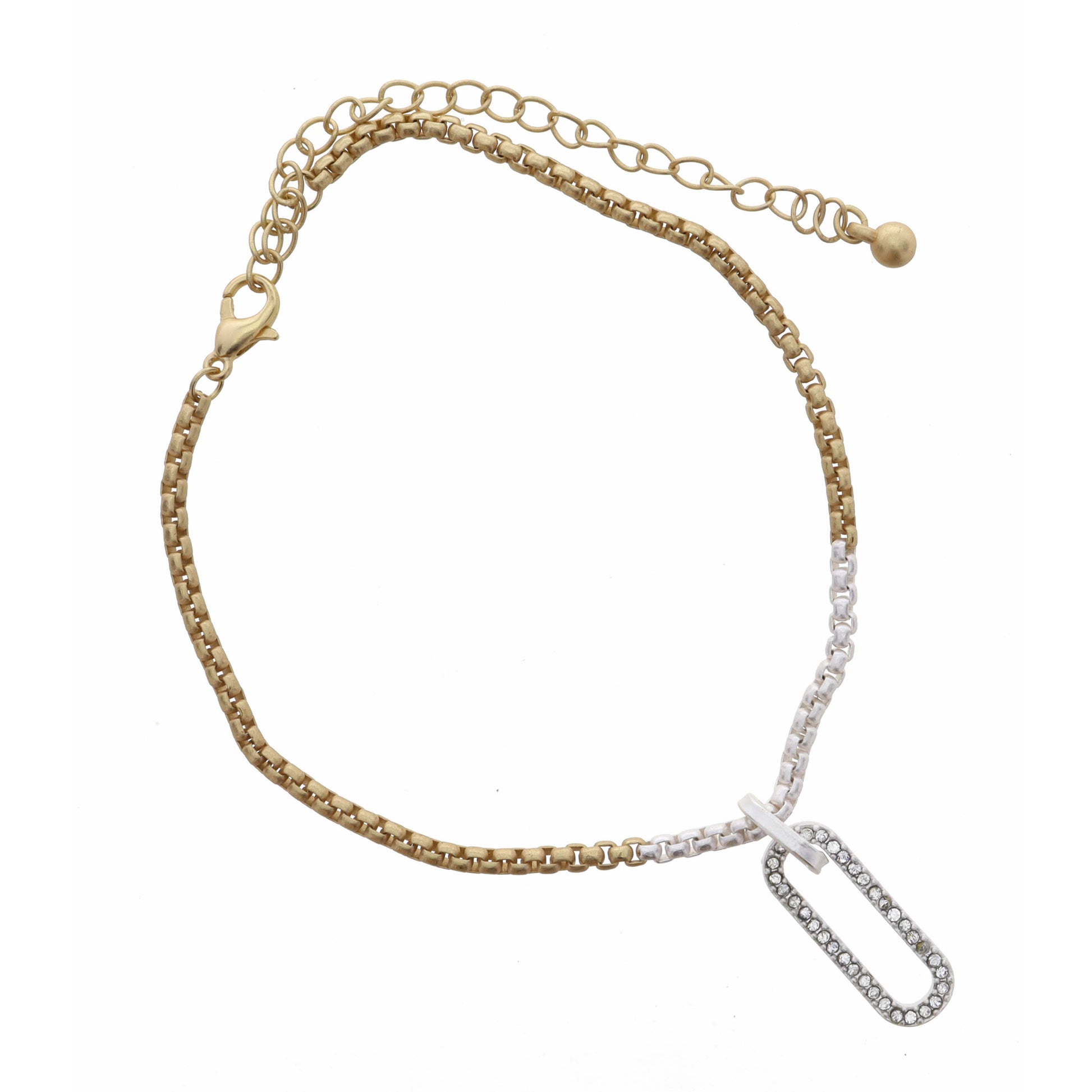 Colorblock Matte Gold & Silver Box Chain, Crystal Silver Clip Bracelet