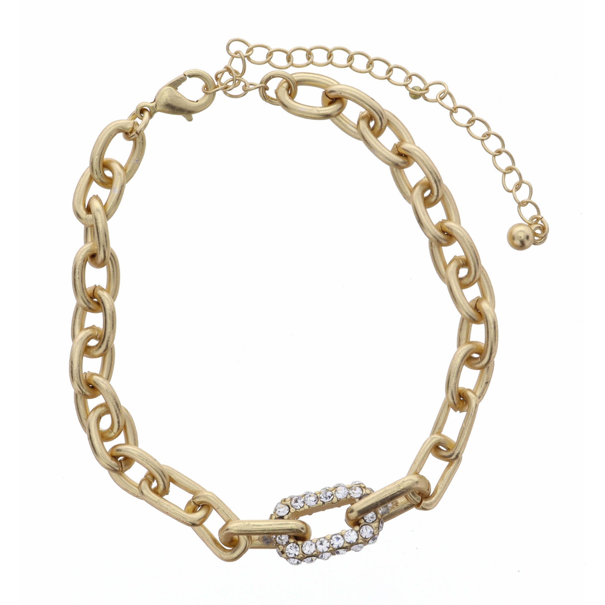 Matte Gold Cable Chain with Clear Crystal Oval Bracelet