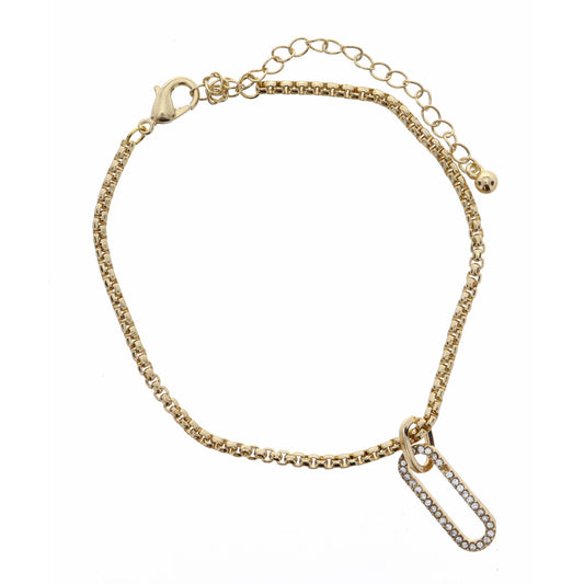 Shiny Gold Box Chain with Clear Crystal Clip Bracelet