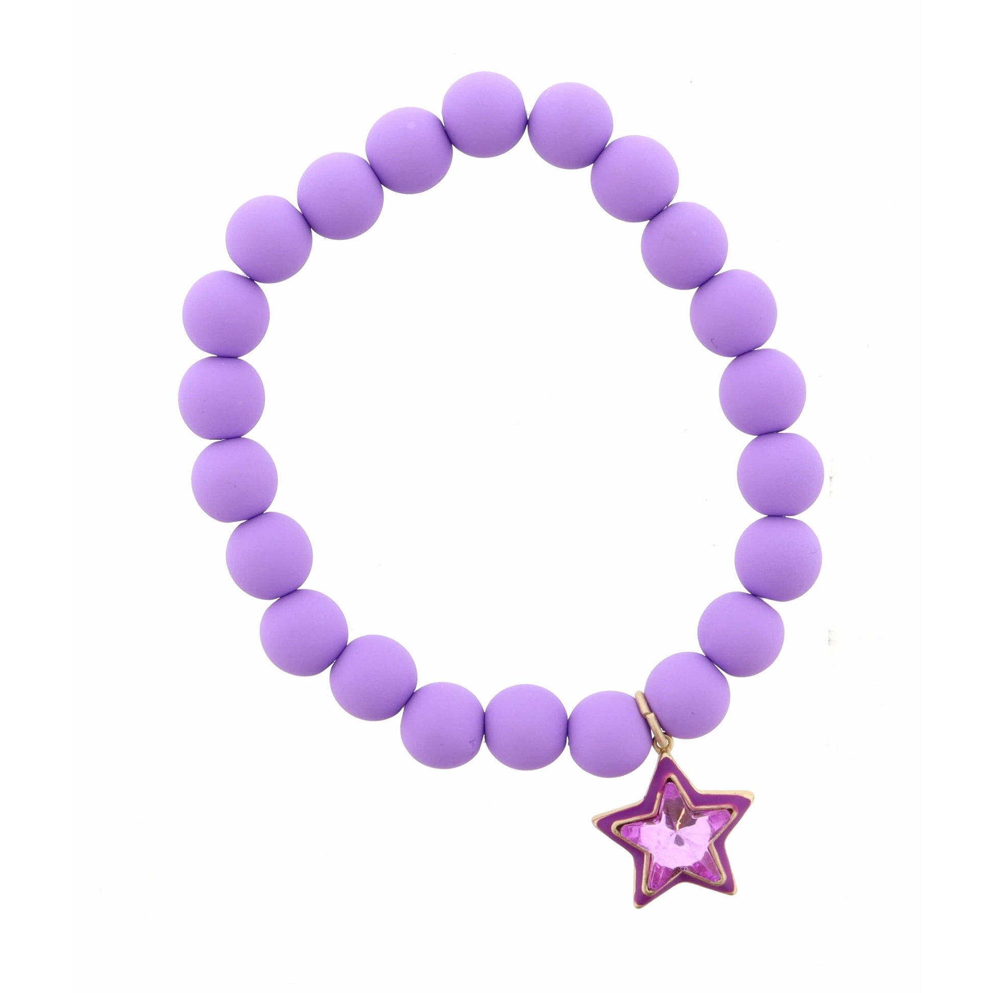 Kids Purple Crystal Star on Purple Beads Bracelet