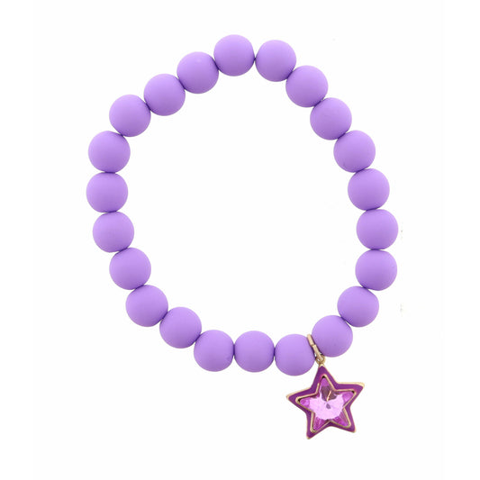 Kids Purple Crystal Star on Purple Beads Bracelet