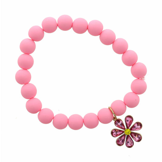 Kids Pink Crystal Flower on Pink Beads Bracelet