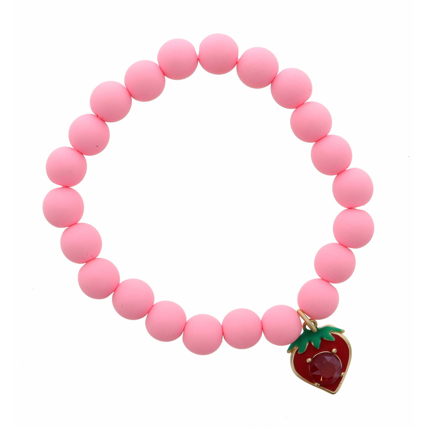 Kids Red Crystal Strawberry on Pink Beads Bracelet