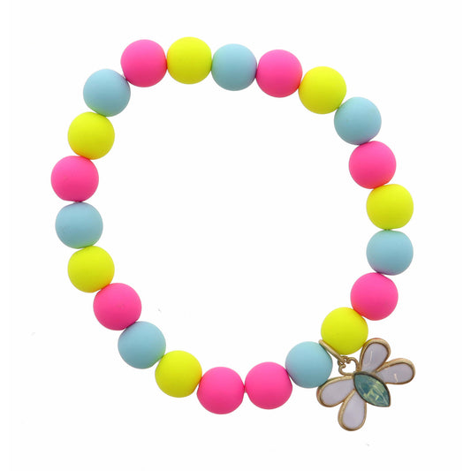 Kids Mint Crystal Butterfly on Pink, Yellow, & Mint Beads Bracelet