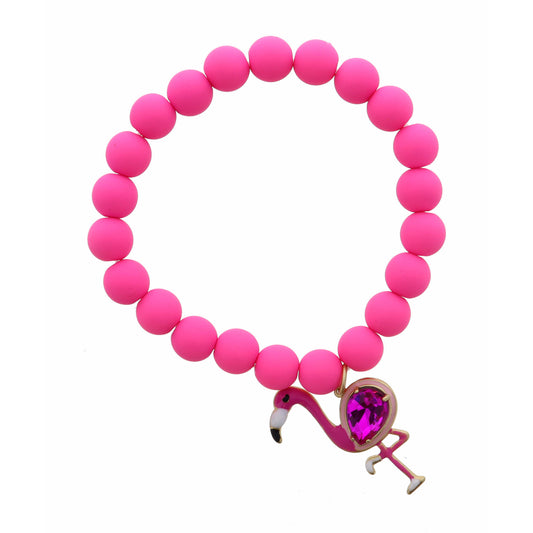 Kids Hot Pink Flamingo on Hot Pink Beads Bracelet