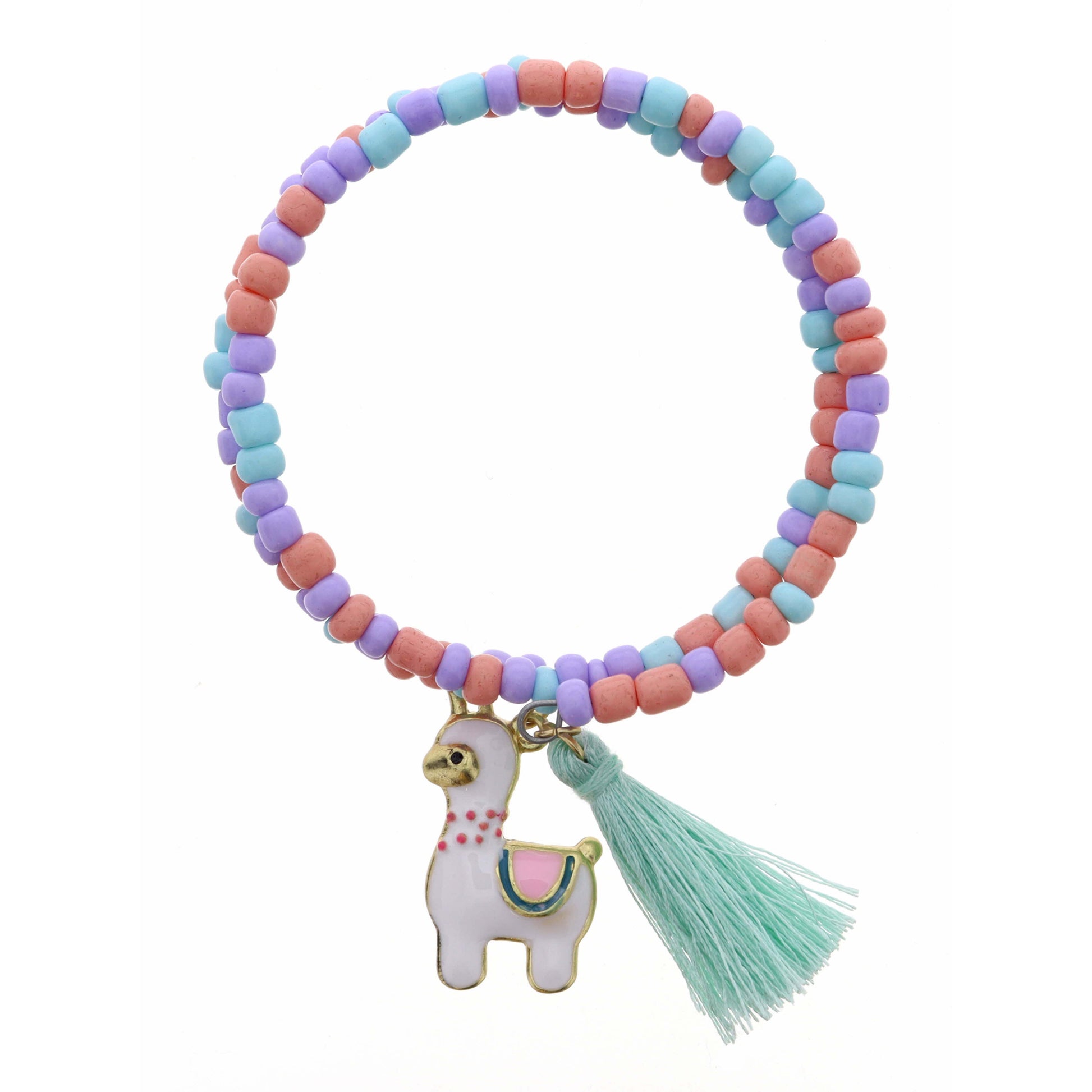 Kids Llama with Mint Tassel on Multi Coil Bracelet