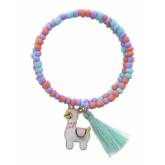 Kids Llama with Mint Tassel on Multi Coil Bracelet