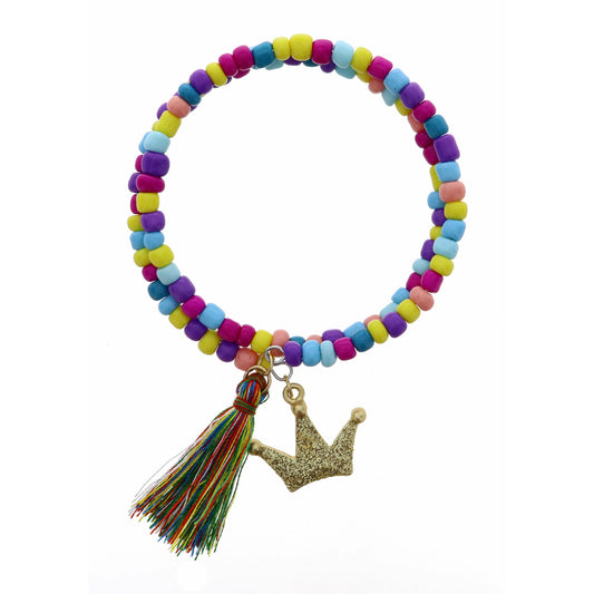 Kids Gold Crown with Multi Tassel on Multi Coil Bracelet
