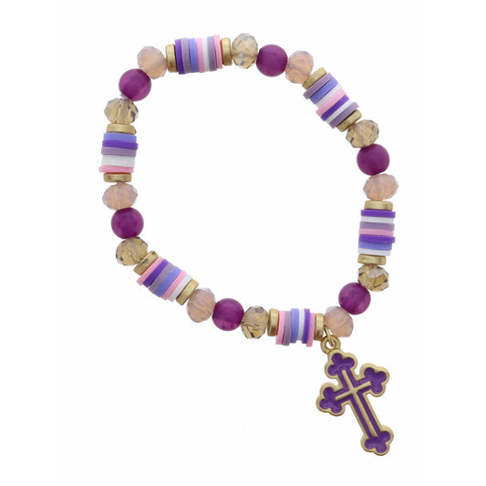 Kids Purple Cross on Purple Rubber Sequins Bracelet