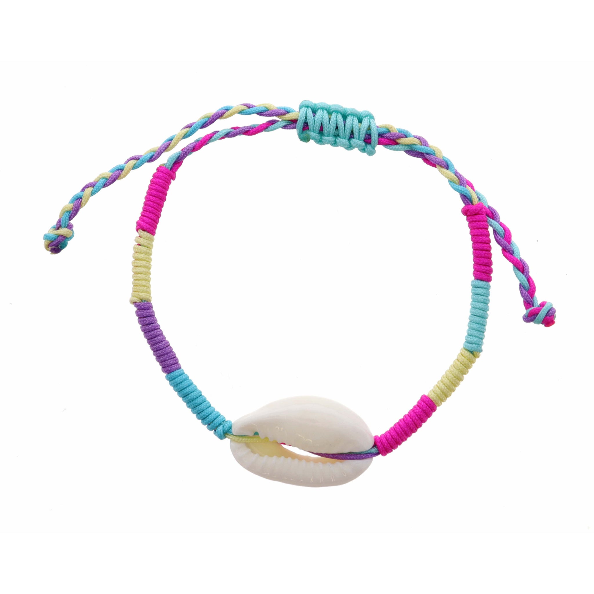 Kids White Shell on Pink, Yellow, Mint, & Purple Thread Bracelet