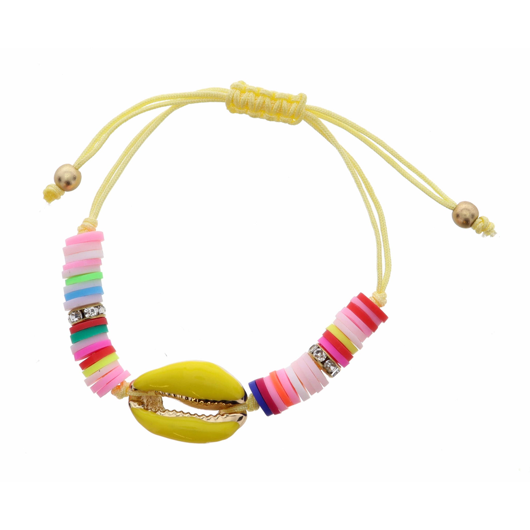 Kids Yellow Shell on Multi Rubber Sequins & Yellow Thread Bracelet