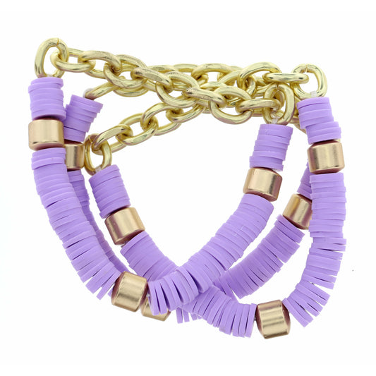 3 Strand, Chain Links & Lavender Rubber Sequins Bracelet