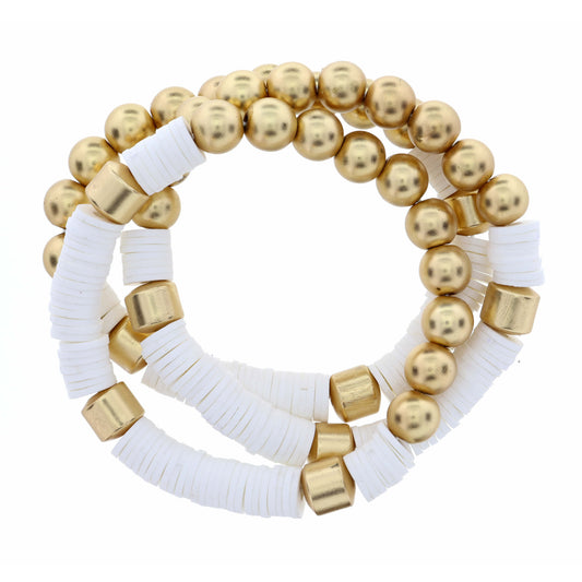 3 Strand, Metal Beads & White Rubber Sequins Bracelet