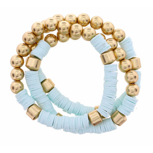 3 Strand, Metal Beads & Mint Rubber Sequins Bracelet