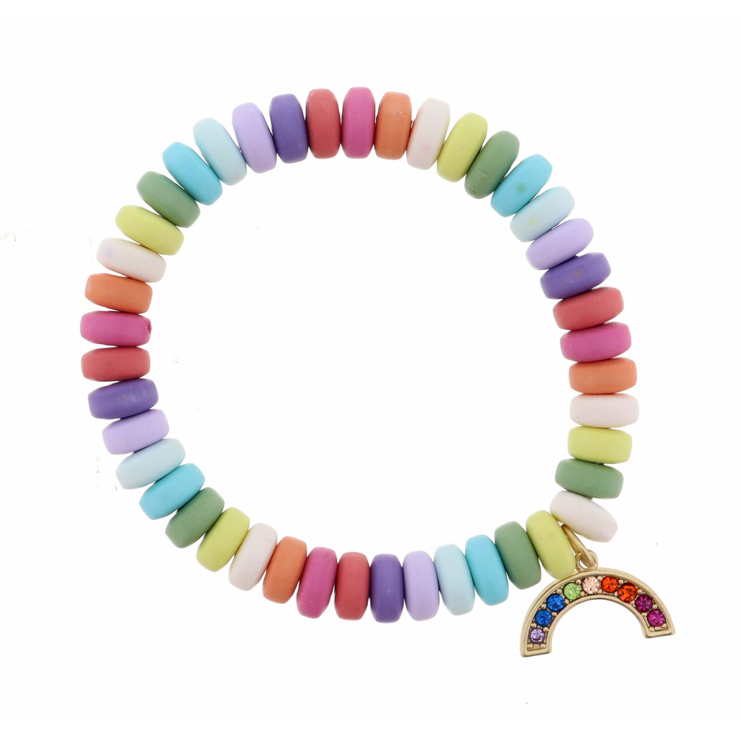 Kids Multi Colored Disk Beads with  Multi Crystal One Arch Rainbow Bracelet
