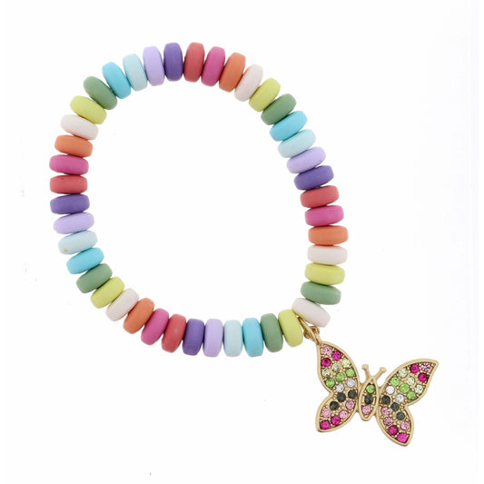 Kids Multi Colored Cylinder Beads with Unicorn Enamel Oval Bracelet