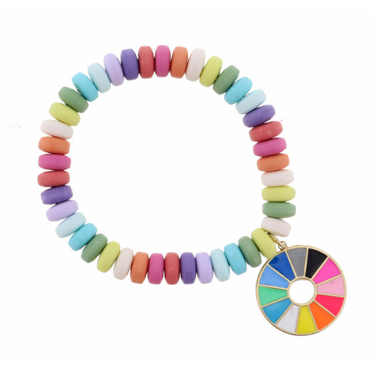 Kids Multi Colored Disk Beads with Enamel Color Wheel Bracelet