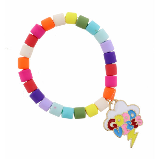 Kids Multi Colored Cylinder Beads with Enamel "Good Vibes"  Cloud Bracelet