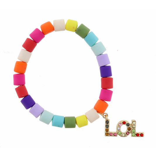 Kids Multi Colored Cylinder Beads with Multi Crystal "LOL" Bracelet