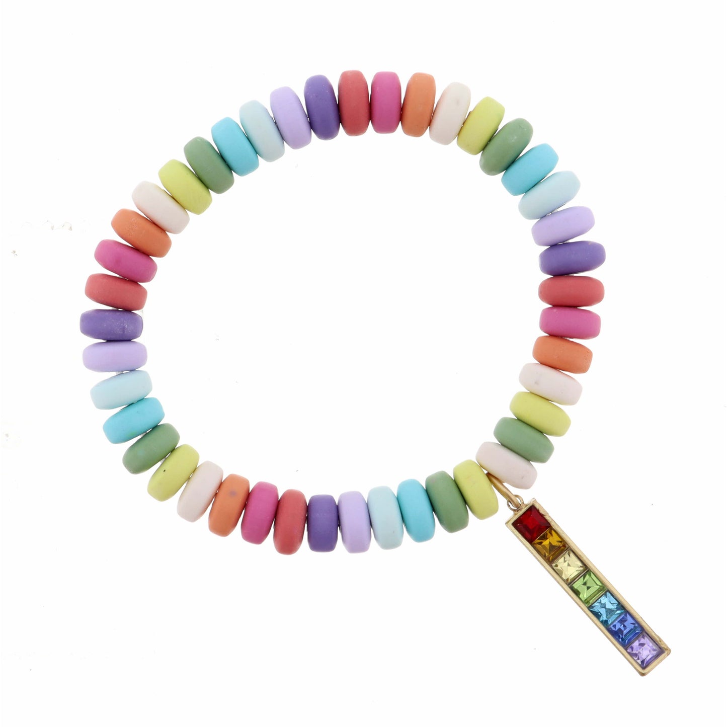 Kids Multi Colored Disk Beads with Multi Crystal Bar Bracelet