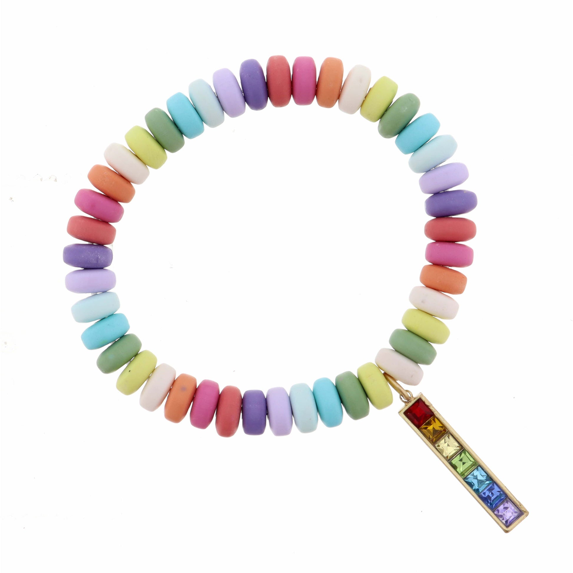 Kids Multi Colored Disk Beads with Multi Crystal Bar Bracelet