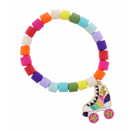 Kids Multi Colored Cylinder Beads with Enamel Roller Skate Bracelet