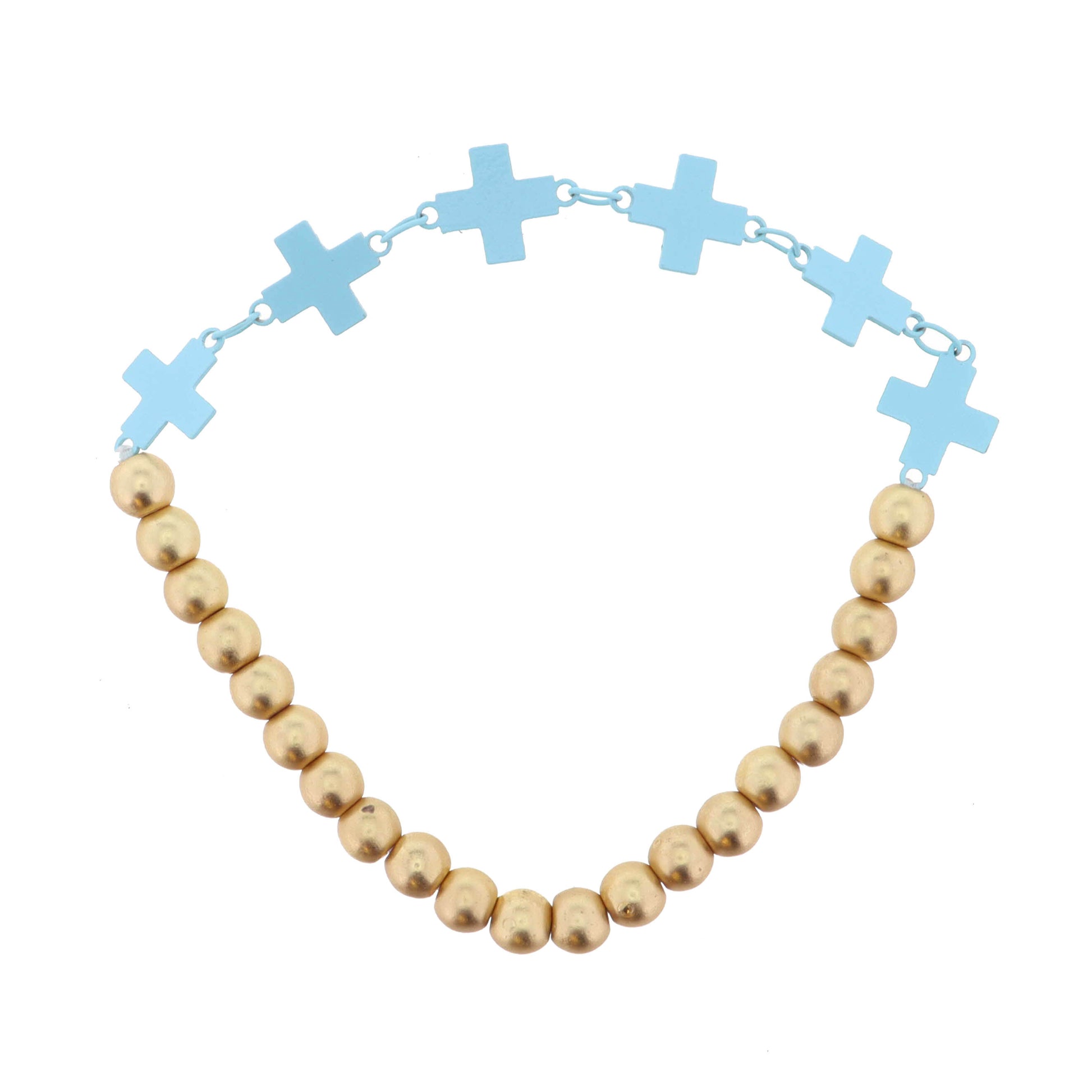 Kids Light Blue Metal Crosses Bracelet