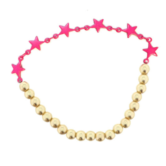 Kids Hot Pink Metal Stars Bracelet