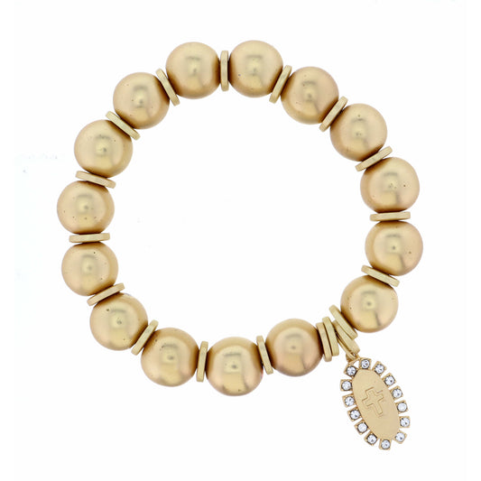 Oval with Cross and Crystal Accents Bracelet