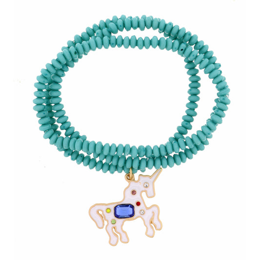 Kids White Unicorn with Multi Crystals Bracelet