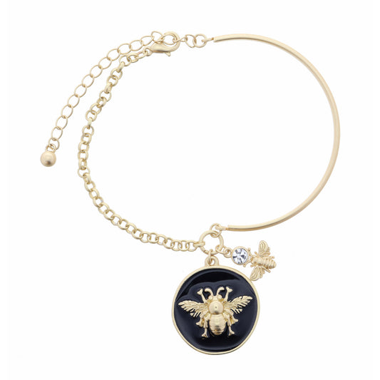 Bee on Black Disk & Mini Bee Bracelet, 2" Ext.