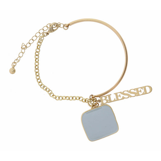 Grey Square & "Blessed" Bracelet, 2" Ext.