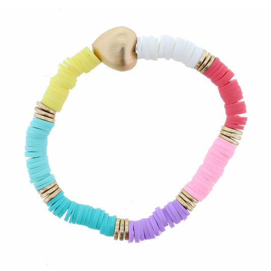 Kids Multi Flower Rubber Sequin with 3D Gold Heart Bracelet
