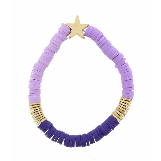 Kids Purple Rubber Sequin with Gold Star Bracelet
