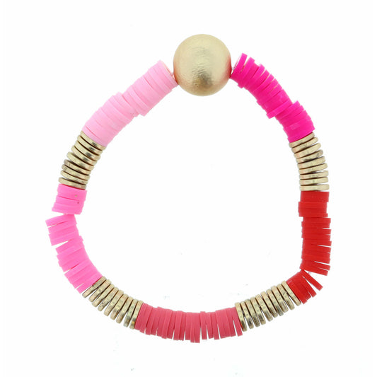 Kids Pink Shades Colorblock Rubber Sequin with Gold Ball Bracelet