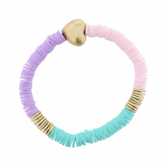 Kids Pink, Lavender, Mint Colorblock Rubber Sequin with 3D Gold Heart Bracelet