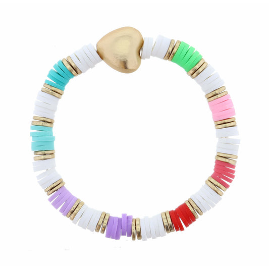 Kids White & Multi Colorblock with Gold 3D Heart Bracelet