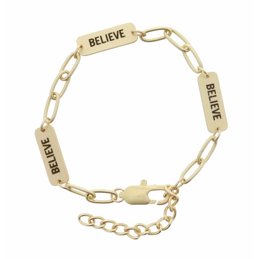"Believe" Plated Link Bracelet, 2" Ext.