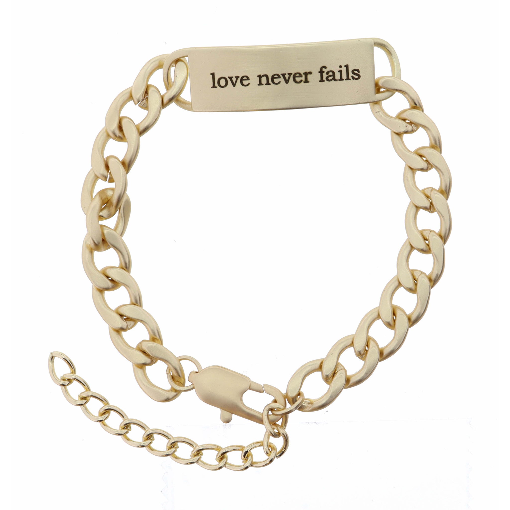 "Love Never Fails" Engraved Plate Bracelet