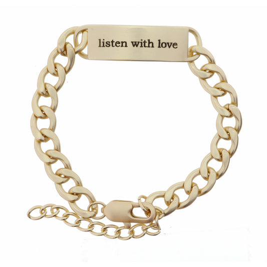 "Listen with Love" Engraved Plate Bracelet