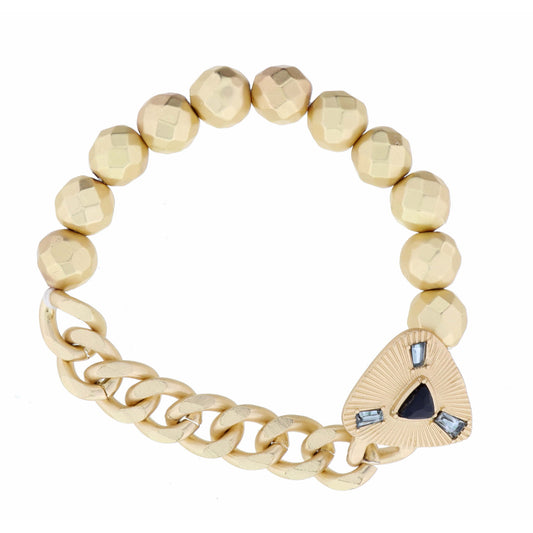 Rounded Triange with Center Jet and Smokey Crystals Bracelet